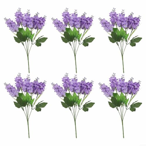 Advokingtap 6 flores artificiales de seda de lavanda y jacinto, tallos florales de imitación de 35 cm para decoración del hogar y el jardín (morado claro)
