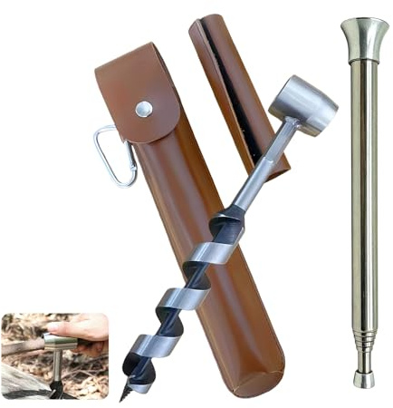 Bushcrafts handöga, handborr bushcraft, träbearbetning handborr, ormborr bushcraft med hölster och blowfire tub för camping, bushcrafts och utomhus backpacking