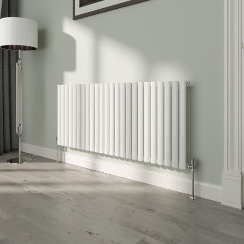 NRG White Oval Radiator Horizontal 600x1416mm Single Panel Central Heating | High Heat Output, Mild Steel, Designer Radiator Wall Mounted, Modern Radiator, for Living Room, Kitchen, Bedroom, Bathroom