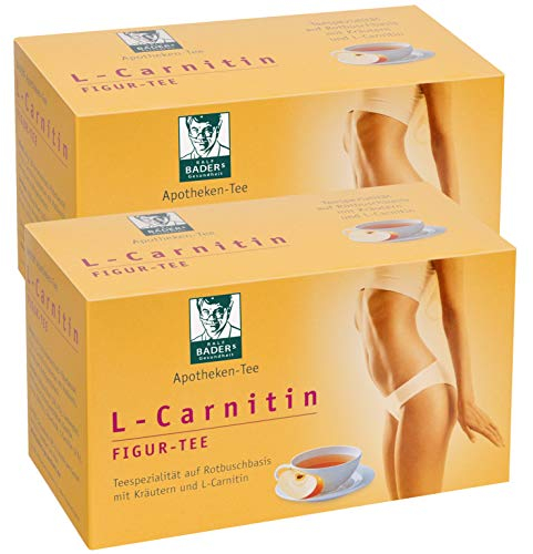 BADERs L-Carnitin FIGUR-TEE aus der Apotheke. Zur Diät- und Fastenbegleitung. Rotbuschtee mit Kräutern und L-Carnitin. Köstlicher Geschmack nach Apfel. 2 x 20 Filterbeutel