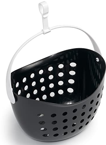 culiclean Peg Basket for Washing Line with Hanger – Clothes Pegs Holder for Outdoor Indoor Use – Peg Basket Without Pegs for Laundry Drying – 1 Basket – black-white