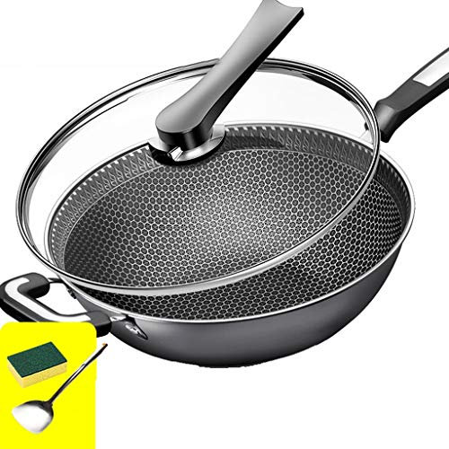 Pentola multifunzione antiaderente per cucina a induzione domestica in acciaio inox 304 antifumo (colore : 34cm fully non-stick)