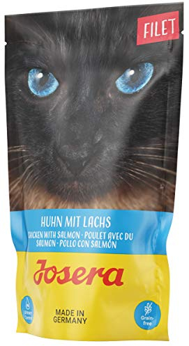 JOSERA Filet Huhn mit Lachs (16 x 70 g) | Adult | Premium Nassfutter für ausgewachsene Katzen | Huhn & Lachs mit 40% Hühnerfilet | getreidefrei | Katzenfutter nass im Frischebeutel | 16er Pack