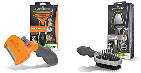 Furminator deShedding-Tool Hund Größe M Langhaar - Hundebürste für mittelgroße Hunde zur Entfernung der Unterwolle - Verbessertes Design & Doppelbürste für Hunde und Katzen