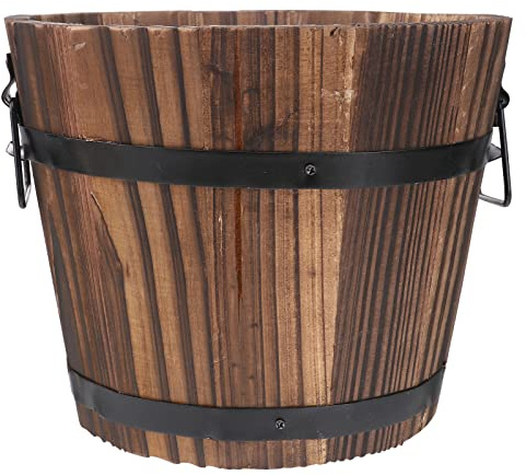 Hemoton Blumentöpfe aus Holz für Whisky-Fass, Garten, rund, Blumenkübel, großer Blumentopf für drinnen und draußen, Gartendekoration, Größe L