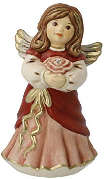 Goebel X-Mas Engels-Figur mit Rose aus Steingut mit Swarovski-Stein Mehrfarbig, Maße: 5cm x 4,5cm x 8,5cm, 41-639-29-1
