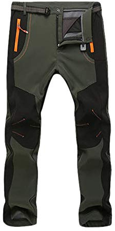 Pantalon Homme Doublé en Polaire Hiver Softshell Pantalon Femme Pantalon Épaississement Coupe-Vent Imperméable Outdoor Sport Camping Randonnée Trekking Pantalon de Montagne,Vert armée-Hommes,XL