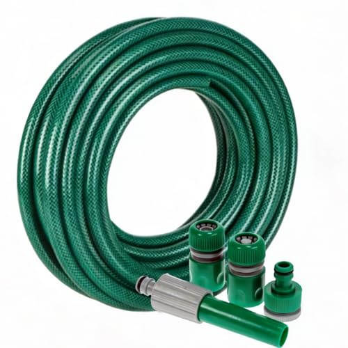 MantraRaj 30M (100ft) Heavy-Duty PVC Reinforced Garden Hose Pipe Set with Spray Nozzles Fittings – Durable, Flexible, Weatherproof, 4 Spray Patterns for Outdoor Garden Patio, Car Wash & Watering Plant