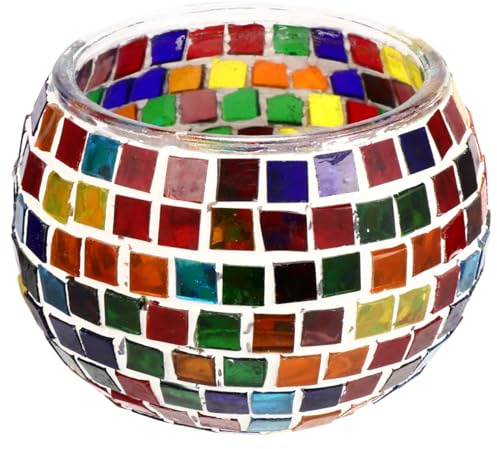 VOSAREA Teelichthalter Mosaik Glas, romantische Windlicht Mosaik Glas bunt Teelicht Kerzenhalter Windlicht für Tischdeko, Hochzeiten, Party, Weihnachten, 4 x 4 Zoll