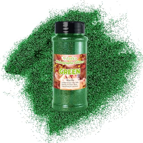 Aslanka 140g Holographische glitzerpulver, Grün Glitzerpuder Glitzer Pulver Glitter Bunte Irisierende für Nagelkunst, Epoxidharz, Lidschatten, Gesicht, Basteln, DIY