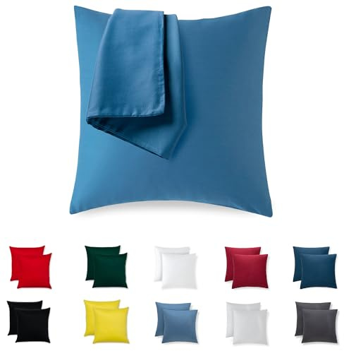 Kissenbezug 45x45 Baumwolle Premium Jersey 2er Set Kissenhülle Deko für Kissen Sofa/Bett Stoff Superweicher Resistent Hypoallergen Anti-Milben Kopfkissenbezug mit Verdecktem Zip Voll Waschbar