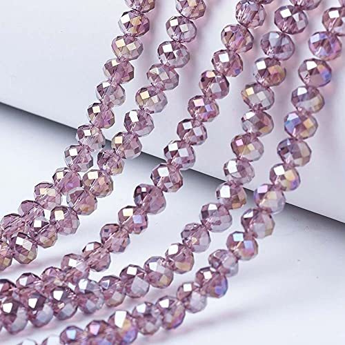 Cheriswelry 10 strängar facetterade runda glaspärlor, 8 mm, genomskinliga, AB-färgpläterade abacus distanspärlor för smyckestillverkning, gammal ros