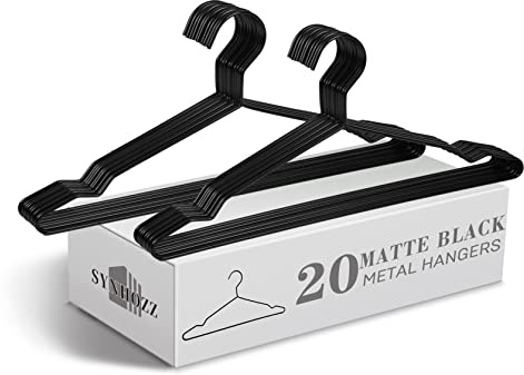 SYNHOZZ 16.5 Heavy Duty Matte Black Metal Hangers 20 Pack, Wire Black Clothes Hangers for Coat Suit, Shirts, Dress, Pants，Camisole Wedding Dress (Black, 20Pack)