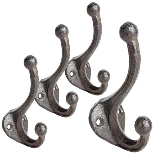 Spetebo Gusseisen Doppel Wandhaken antik Optik 11 cm - 4er Set - Nostalgie Kleiderhaken groß - Deko Wand Haken dunkelbraun vintage Landhaus Doppelhaken