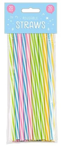 LND Gifts Plastic Straws Drinking - 20 Pack Neon Reusable Straws, 20cm Long, Perfect for Cocktails, Milkshakes & Travel