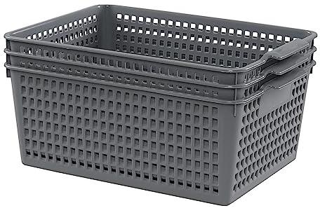 Yuright 3 Pack Plastic Rectangular Storage Baskets for Kitchen Cupboard