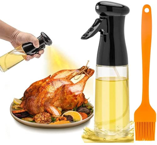 Ölsprüher zum Kochen, 220 ml Glas-Olivenöl-Sprühnebel mit Bürste, Olivenöl, Essig, Spritzer, Flaschen, Ölspender für Küche, weit verbreitet für Luftfritteuse, Salat, Backen, Grillen, Schwarz