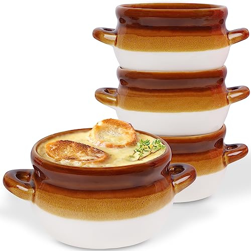 Adroiteet Suppentöpfe für französische Zwiebeln, 4 Stück, 473 ml, französische Zwiebel-Suppenschalen, ofenfest, große Keramik-Suppenschüssel mit Griffen