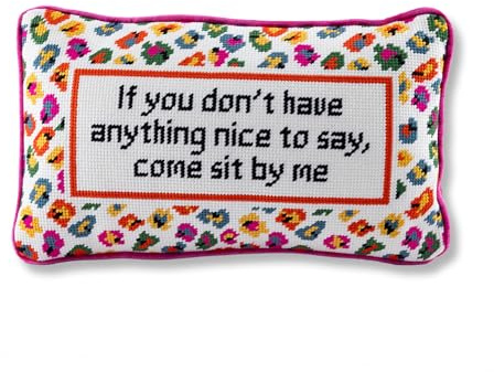 FURBISH Needlepoint Decorative Throw Pillow - Come Sit by Me - 9 x 15 - Small Embroidered Accent Pillow for Bed, Chair, Couch, Sofa - Eclectic Home Decor