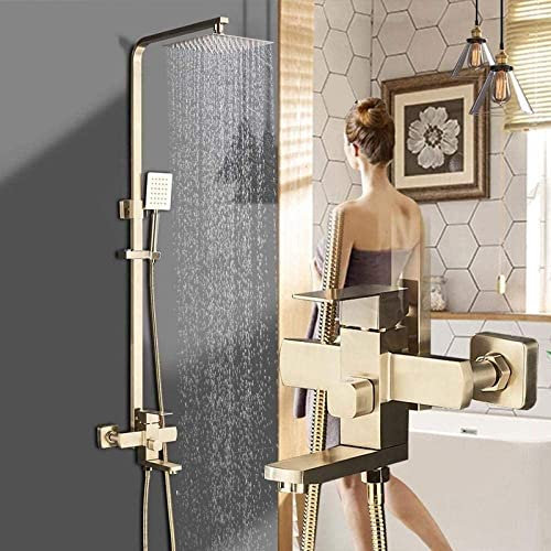 Duschsystem, gebürstetes goldenes Dusch-Kombi-Set, Warm-Kalt-Mischer, Duscharmaturen, 8/10 Zoll, Duschkopf, Wandmontage, Badezimmer-Duschsets, 10 Zoll-10_Zoll Decoration