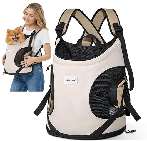 ALLSOPETS Dog Carrier Backpack, Portable Pet Travel Bag for Cats and Small Dogs with Safety Strap, Breathable and Secure for Hiking Travel and Motorcycle Rides (Beige)