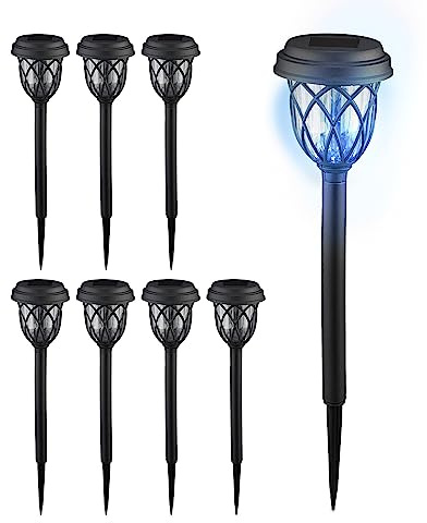 Relaxdays Solarlampen 8er Set, Laternen-Optik, LED Gartenleuchten, HxD: 42,5 x 10 cm, mit Erdspieß, schwarz/transparent