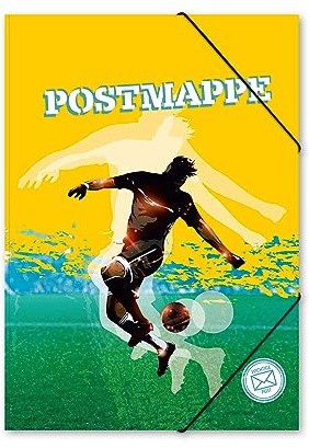 itenga Postmappe aus Karton - Gummizugmappe mit Motiv für Jungen - DIN A4 mit Gummizugverschluss - Sammelmappe Eckspanner (Fussball)