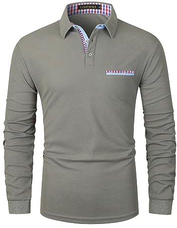 LIUPMWE Herren Poloshirt Langarm Klassische Kontrastfarbe Streifen Stitching Golf Tennis Poloshirts
