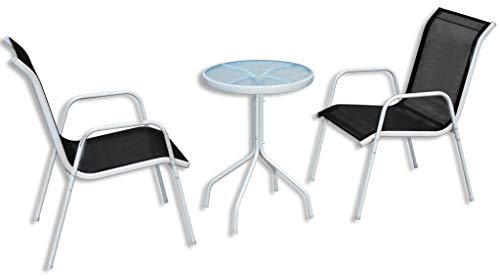 Homgoday 3-TLG. Bistroset Gartenmöbel Set Stühle und Tisch Sitzgruppe Balkonset Essgruppe Gartengarnitur Garnitur für Garten Terrasse Balkon Hof Schwarz Stahl