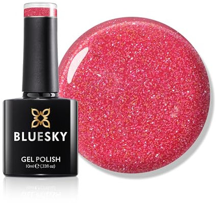 Bluesky Gel Nail Polish 10ml, Sparkle Neon 02, Red Soak-Off Gel Polish for 21 Day Manicure, Professional, Salon& Home Use, Requires Curing Under UV/LED Lamp