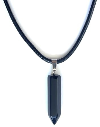 ASTER ALHELÍ - Pendentif Femme Homme en Pierre Pointe de Flèche Avec Collier en Cuir Noir Ciré et Fermoir en Acier Inoxydable - Collier Homme Charme de Protection