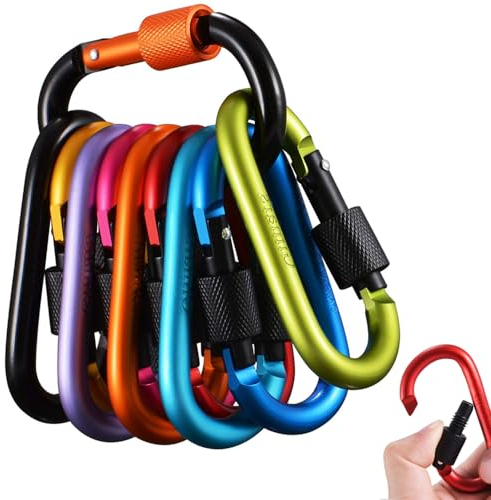 Karabiner mit Schraubverschluss, 10 Stück Schraubkarabiner, Aluminium Schraubkarabiner D Form Karabiner Set für Camping Angeln Wandern Reisen