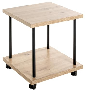 HAKU Beistelltisch auf Rollen Eiche hell schwarz MDF Platte Metallgestell Servierwagen rollbar - Maße: B 40 x H 45 x T 40 cm Style: Modern