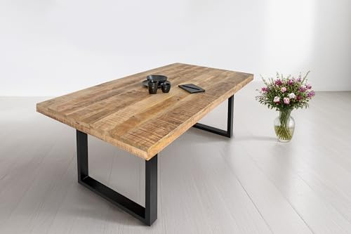 SAM Esstisch Rio 300x100 cm Mangoholz Natur gerade Kanten U schwarz | Esszimmertisch, naturfarben massiv, Metallgestell