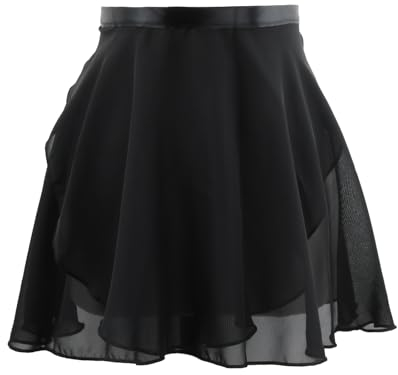 Nivofu Ballett Wickelrock Damen, Kurz Ballettrock Wickelrock Chiffon, Verstellbare Taille Krawatten, für Mädchen Damen (DE/NL/SE/PL, Alphanumerisch, M, Regular, Regular, Schwarz)