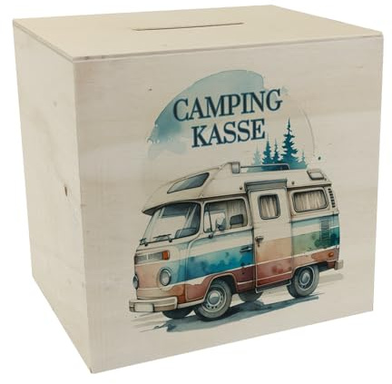 Campingwagen Spardose aus Holz mit Spruch Campingkasse Wohnwagen Camper Perfekt für Reisen Urlaub Ideal Zur Caravan-Campingplatz Geldgeschenk