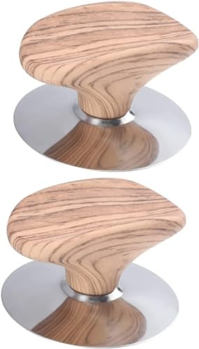 Pot Lid Handle,Wood Grain Pot Lid Handle Stainless Steel Saucepan Stainless Steel Cookware Pot Lid Grip Replacement Wooden Pot Lid Knob Cookware Lid Knobs Lid Knob Pan Lid 2pcs