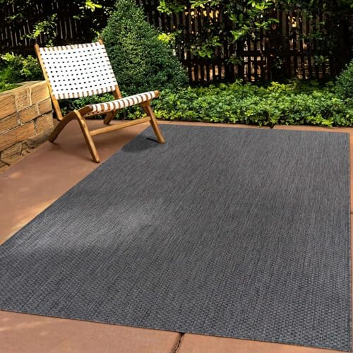 Taracarpet In & Outdoor Teppich Wetterfest Wohnzimmer Balkon Küchenteppich Terrassenteppich Flachgewebe Sisaloptik Meliert Einfarbig anthrazit 120x160 cm