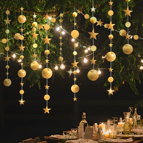 Ghirlanda di stelle filanti a cerchio iridescente lungo 52 piedi Decorazione per feste Ghirlanda di stelle filanti scintillanti per decorazioni per feste di compleanno (Oro)