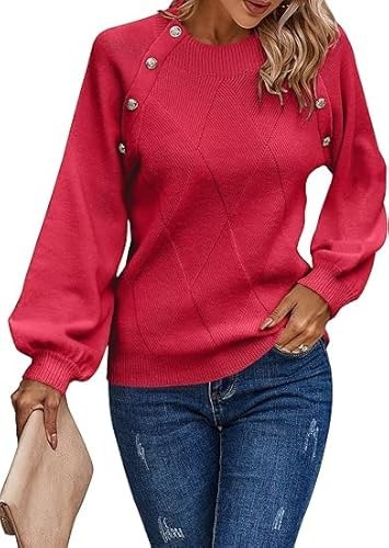 Toplop Damen Strickpullover Winter Rundhals: Herbst Outdoor Jumper Retro Sweatshirt Vintage Mode Langarmshirt Lässig Strickpullis Warm Damenpullover Kuschelpullover Wickelpullover