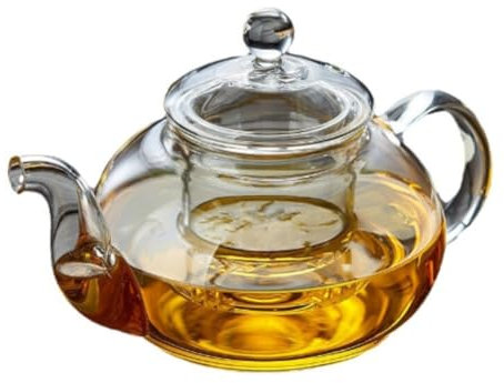 JOYKOL Tetera de vidrio grueso filtrable resistente al calor de 600 ml con infusor y colador