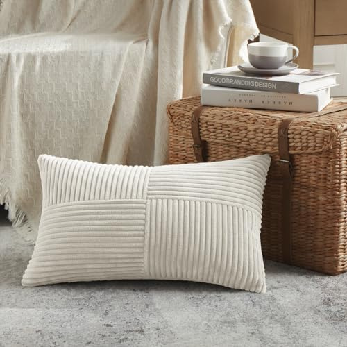 FDTERN 1 Stück Beige Kissenbezug 40x60 cm Weich Kordsamt Kissenbezüge Kissenhülle Dekokissenbezug Sofakissen Dekokissen Boho Deko für Sofa Schlafzimmer Wohnzimmer Balkon (Ohne Kissenfüllung)