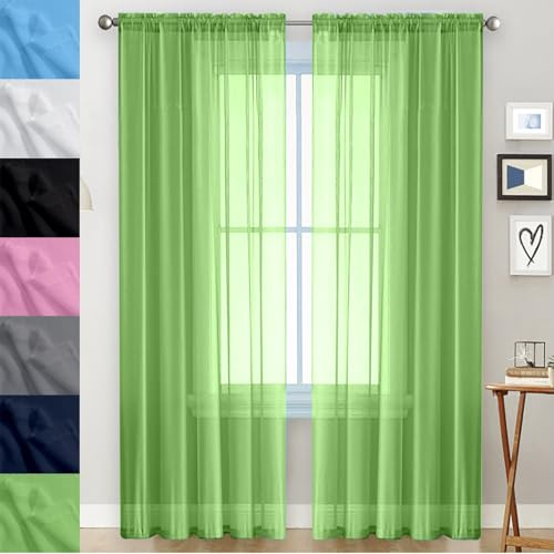 Voile Vorhang Sheer Leinenvorhang 200 x 90 cm Transparent Wohnzimmer Luftig Dekoschal, Waschbar, Kürzbar Schlaufen Gardinen, Voile Curtains Transparent für Fenster, Zuhause, Terrasse, Zart Grün