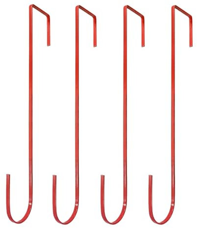 Pasdrucn 4 Stück Türkranz Haken, 30.5cm Tür Türhaken Zum Einhängen Kranz Aufhänger, Weihnachtskranz Aufhänger Haken Über Tür, Türhaken Aus Edelstahl, Türhaken Außentür Für Kränze Und Deko (Rot)