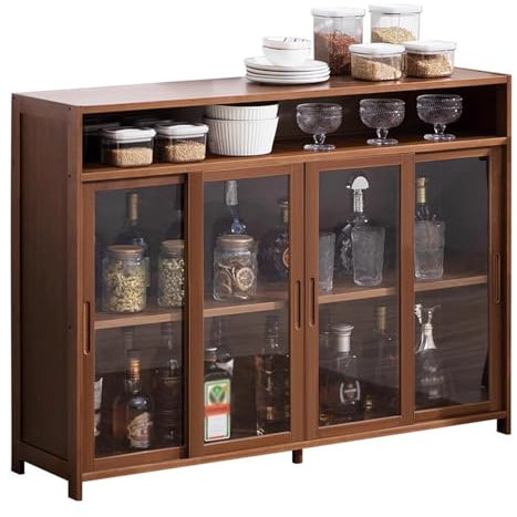WXXSHGDW Weinschrank, Barschrank Barmöbel, Küchen Schrank, Bambus und Acrylmaterial, Extra Großes Fassungsvermögen, für Esszimmer, Wohnzimmer, Küche