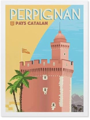 Papier 1000 Pièce Puzzle，Affiche de Voyage Vintage de Perpignan, France Pays Catalans，Puzzles Adultes Jeux Stress Divertissement Jouets Puzzles Maison Cadre Photo Décoration Murale（38x26cm）-BJ66