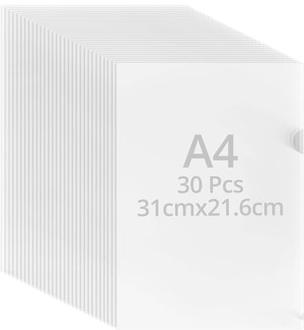 QWORK® 30 Stück Extra Stark Klarsicht Aktenhüllen A4, 220µ PP, Wasserdicht Klarsichthüllen mit oberen und seitlichen Öffnungen