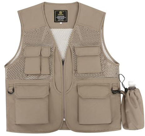LBL Men's Utility Fishing Vest Lightweight Outdoor Work Safari Travel Photo Cargo Vest Sleeveless Jacket Mesh Waistcoat with Multi Pockets OT002 Khaki XL