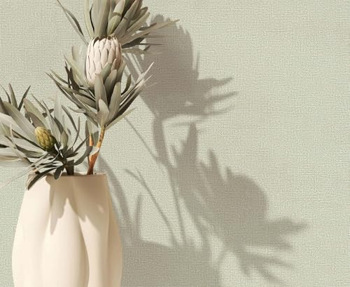 marburg Papier peint gris vert uni avec structure légère uni moderne pour salon, chambre à coucher, cuisine, 10,05 x 0,53 cm