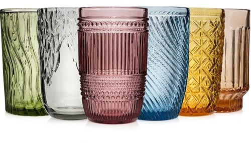 Sänger Faro Gläser Set 6-tlg für 6 Personen, Trinkgläser aus Glas 330 ml | Wassergläser spülmaschinenfest: Gläser bunt mit besonderer Struktur, für Wasser, Saft, Alltag, Familienessen, Büro & Outdoor